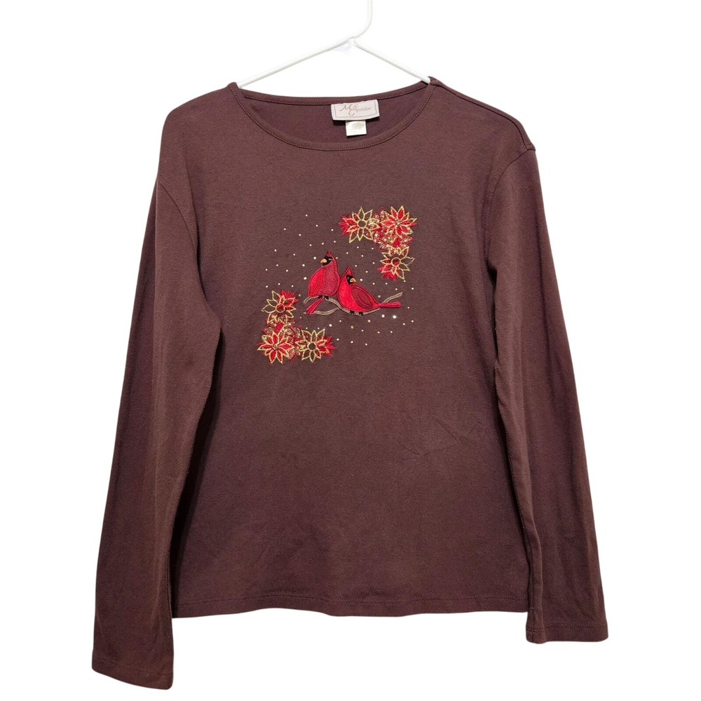 Vtg M&C Sportswear Cardinal Embroidered Top Brown Grandmacore Coquette Large